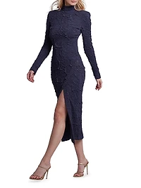 Jacquard Long-Sleeve Midi-Dress