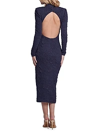 Jacquard Long-Sleeve Midi-Dress