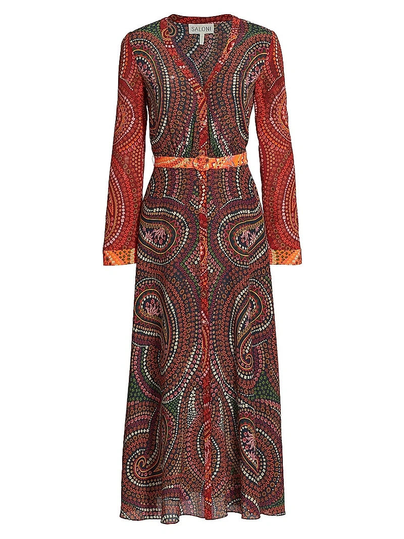 Lea Paisley Silk V-Neck Maxi Dress