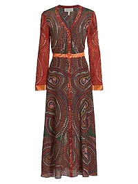 Lea Paisley Silk V-Neck Maxi Dress