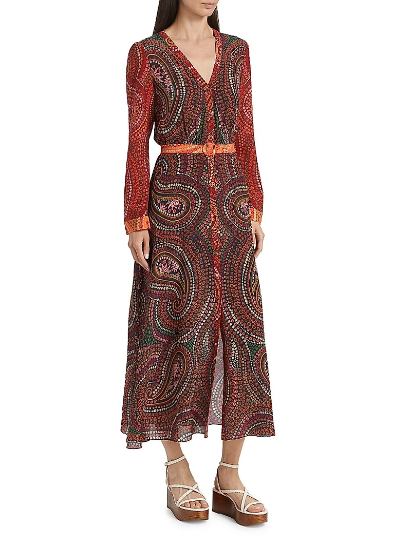 Lea Paisley Silk V-Neck Maxi Dress