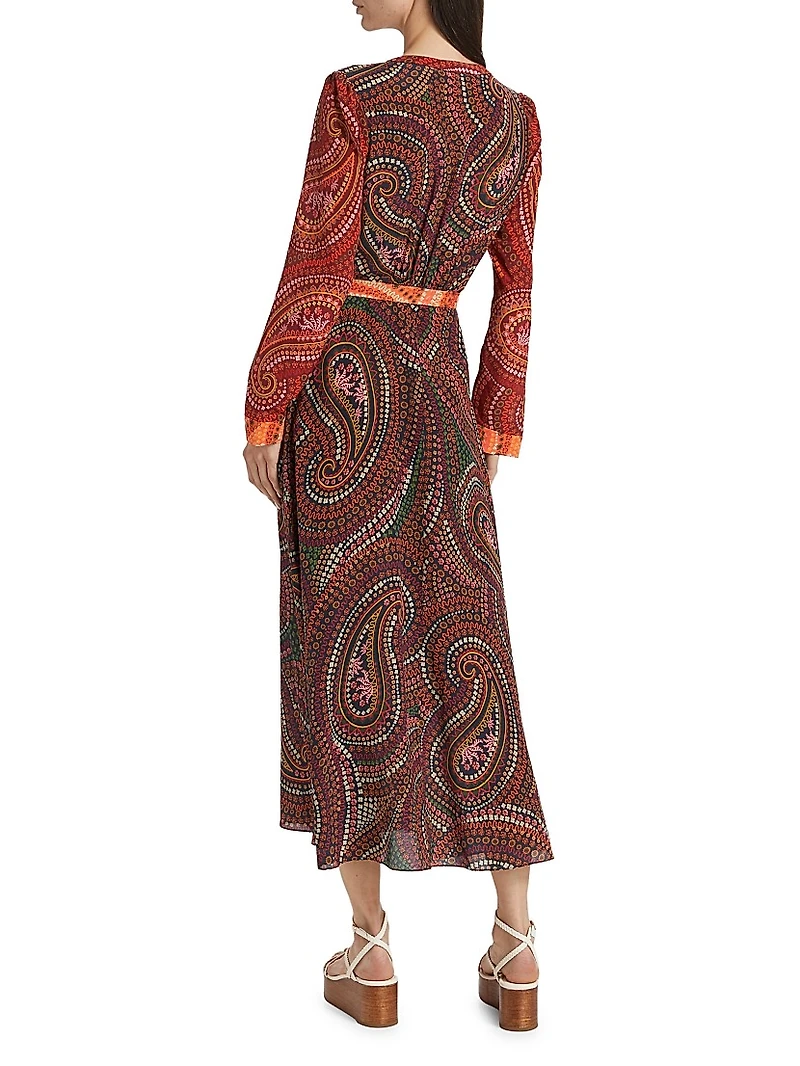 Lea Paisley Silk V-Neck Maxi Dress