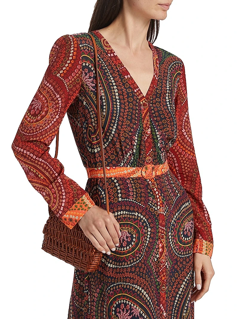 Lea Paisley Silk V-Neck Maxi Dress