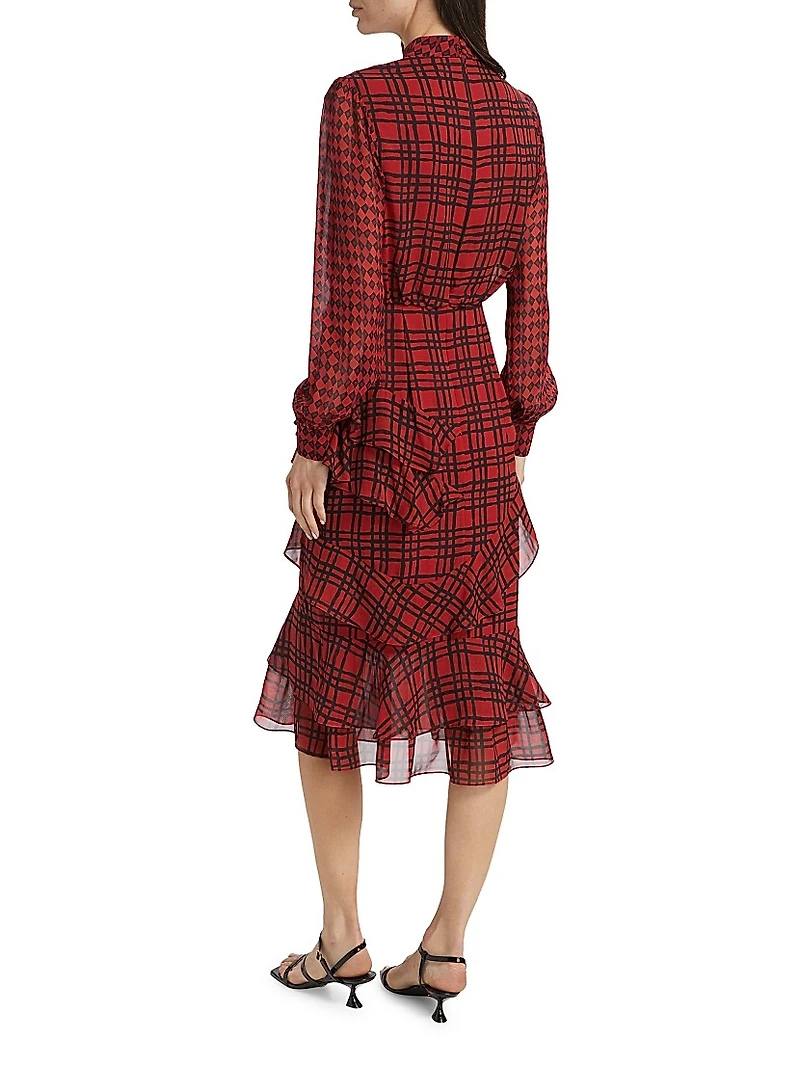 Isa Check Silk Midi-Dress