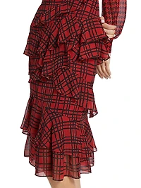 Isa Check Silk Midi-Dress