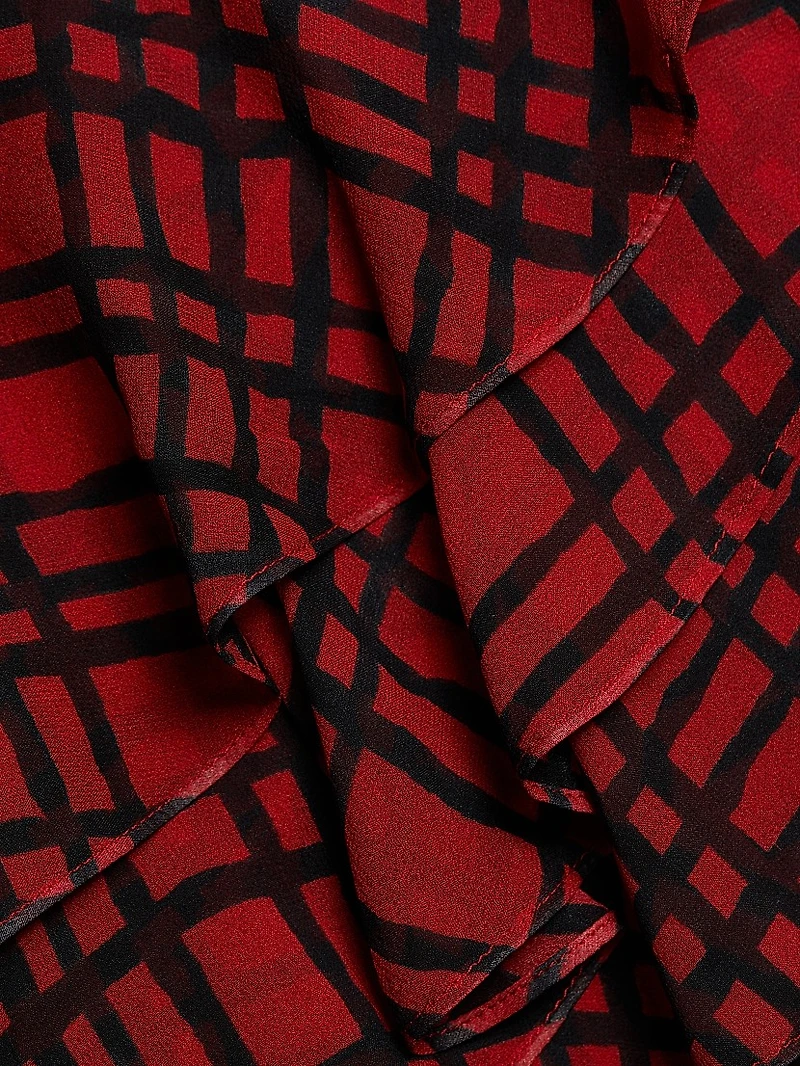 Isa Check Silk Midi-Dress