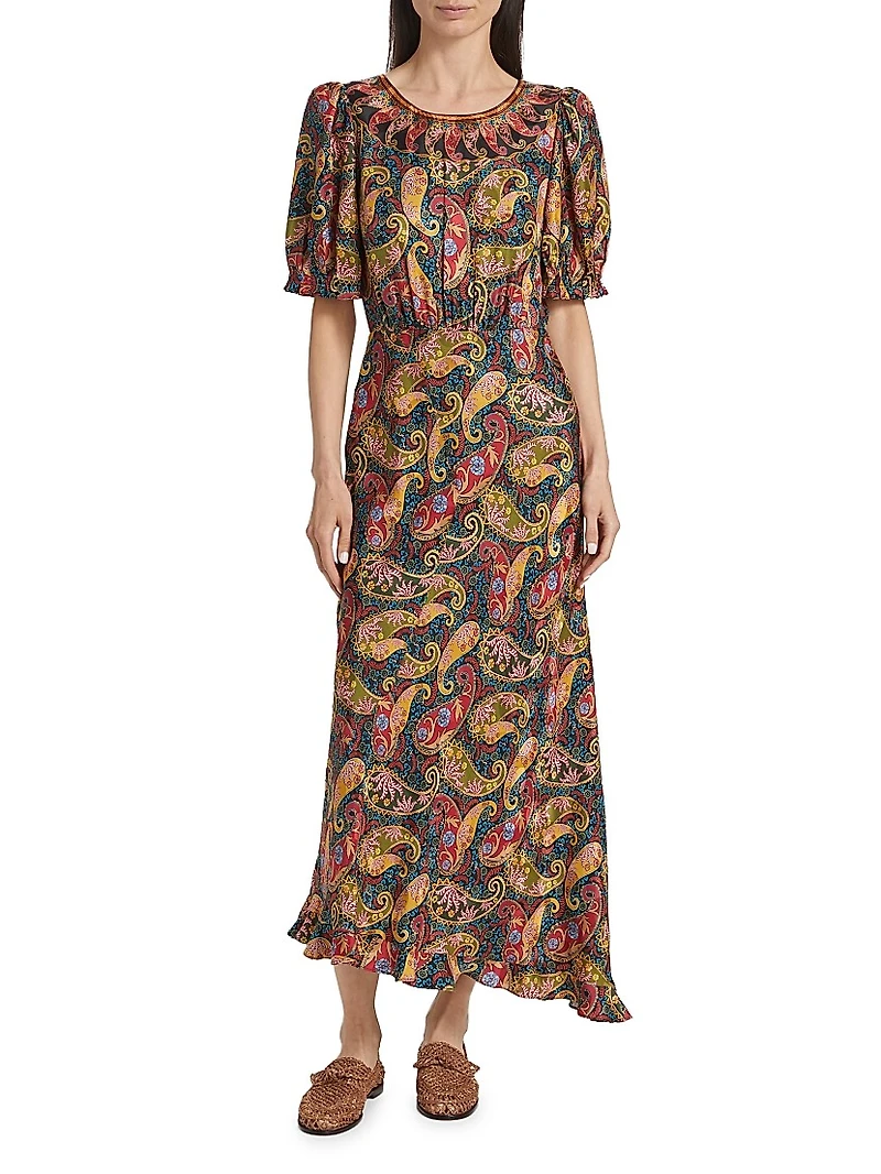 Vida Paisley Satin Midi-Dress