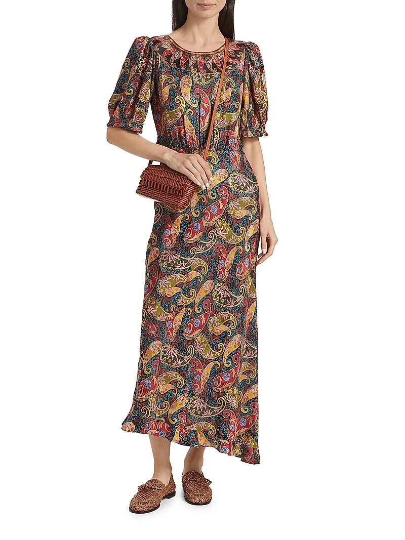 Vida Paisley Satin Midi-Dress