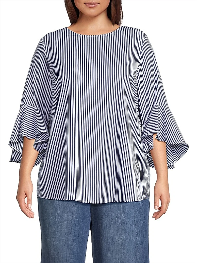 Plus Malena Striped Cotton Blouse