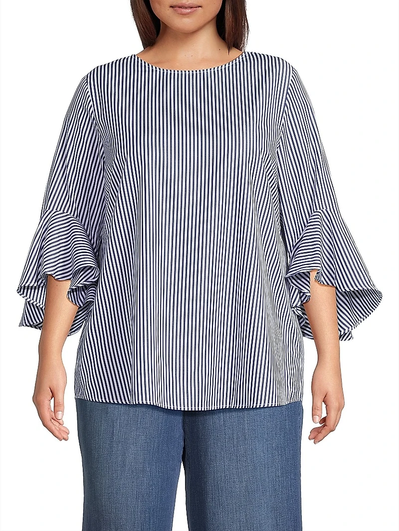 Plus Malena Striped Cotton Blouse