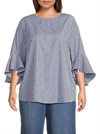 Plus Malena Striped Cotton Blouse