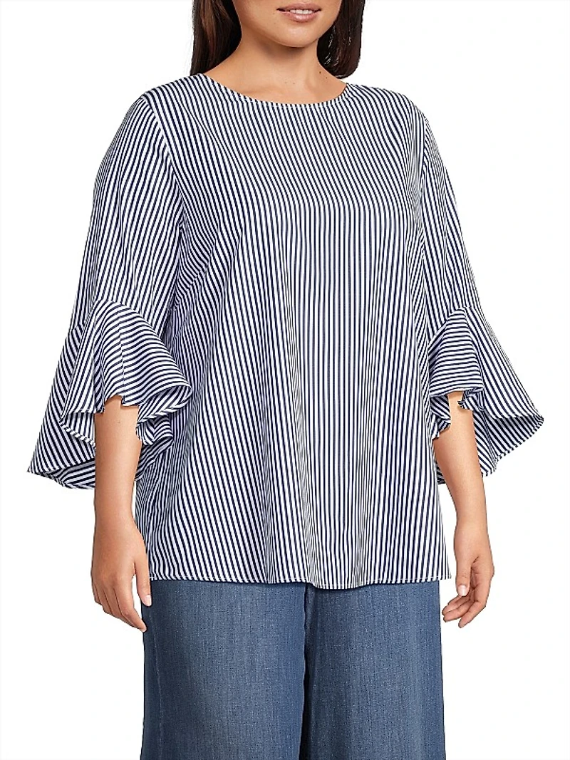 Plus Malena Striped Cotton Blouse