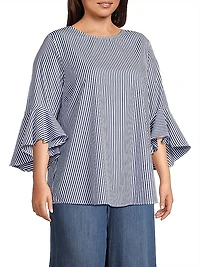 Plus Malena Striped Cotton Blouse