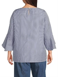 Plus Malena Striped Cotton Blouse
