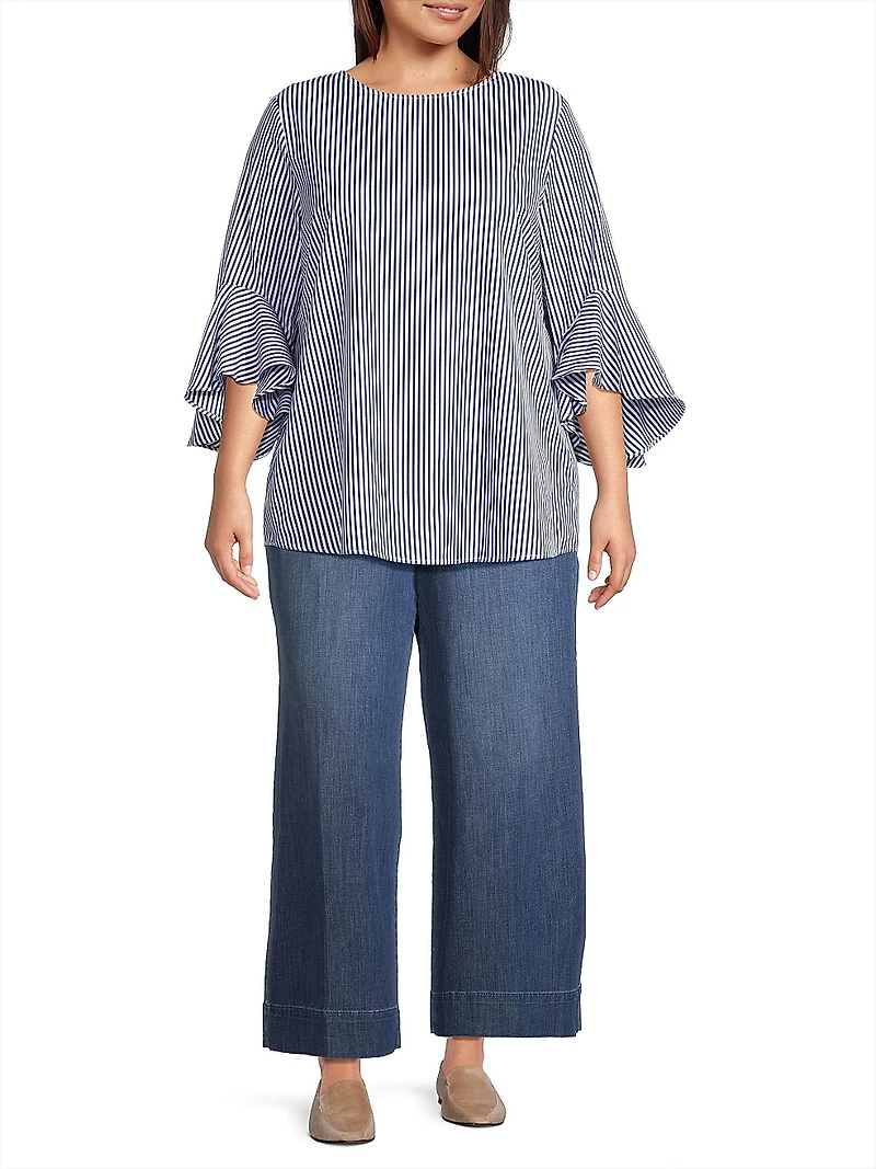 Plus Malena Striped Cotton Blouse