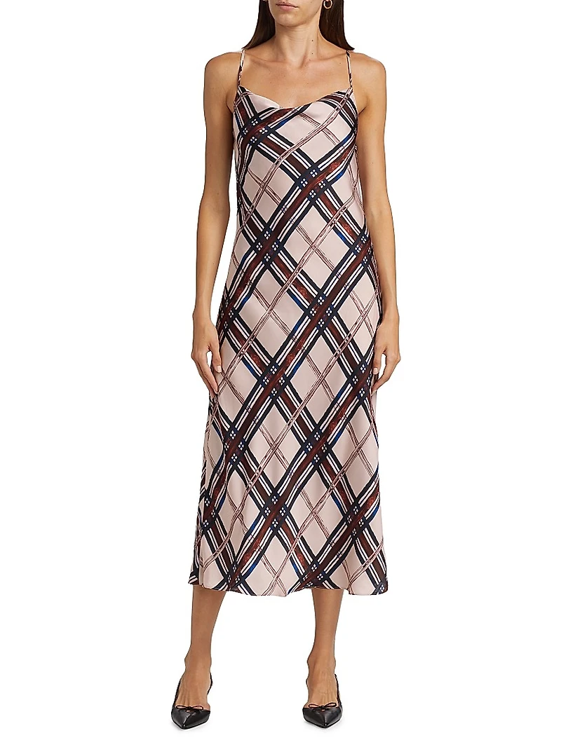 The Kaia Plaid Cowlback Midi-Dress