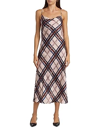 The Kaia Plaid Cowlback Midi-Dress