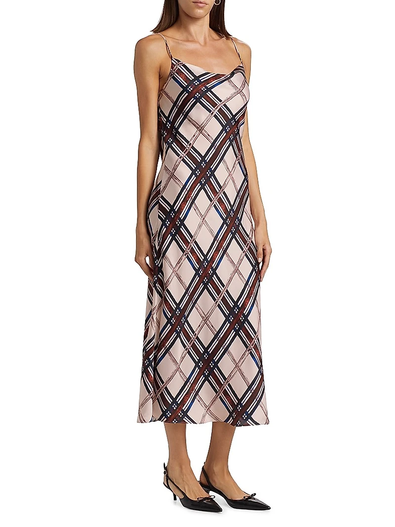 The Kaia Plaid Cowlback Midi-Dress