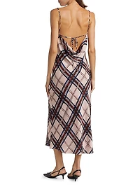 The Kaia Plaid Cowlback Midi-Dress