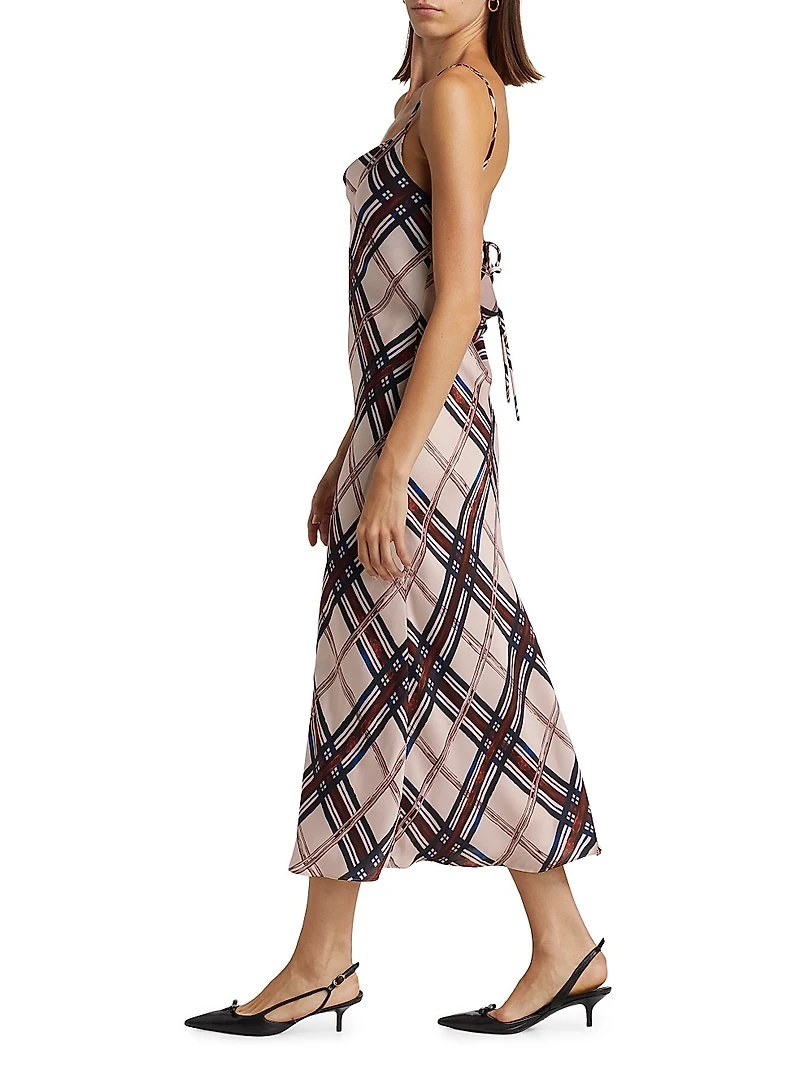 The Kaia Plaid Cowlback Midi-Dress
