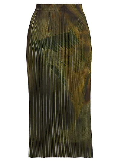 Brushstroke Pleated Pencil Skirt