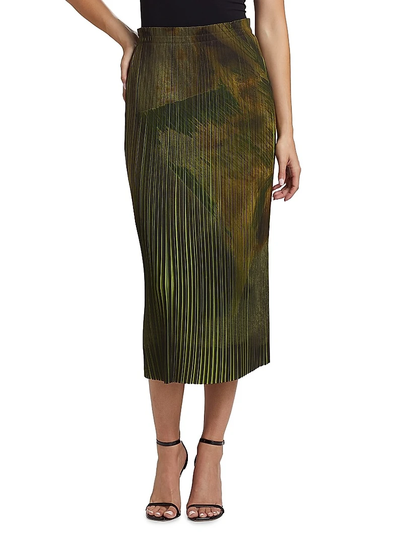 Brushstroke Pleated Pencil Skirt