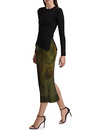Brushstroke Pleated Pencil Skirt