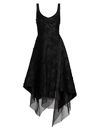 Asymmetrical Frayed Jacquard Midi-Dress