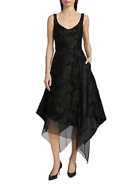Asymmetrical Frayed Jacquard Midi-Dress