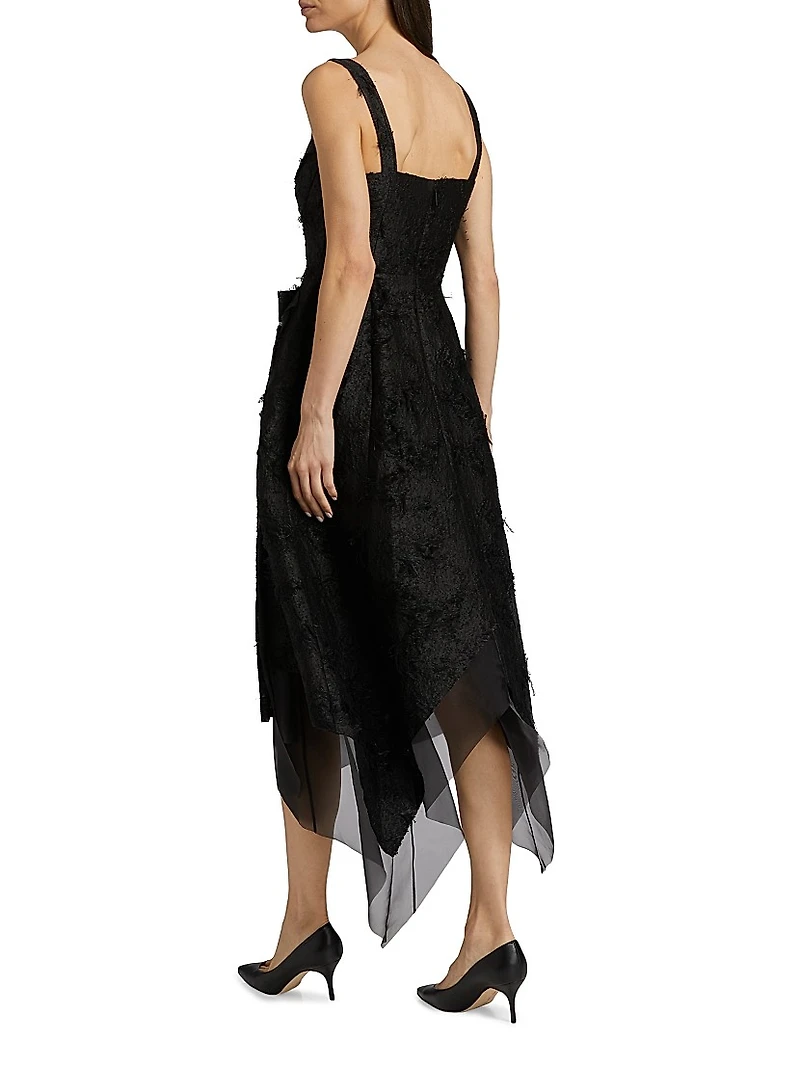 Asymmetrical Frayed Jacquard Midi-Dress