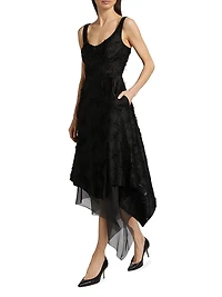 Asymmetrical Frayed Jacquard Midi-Dress