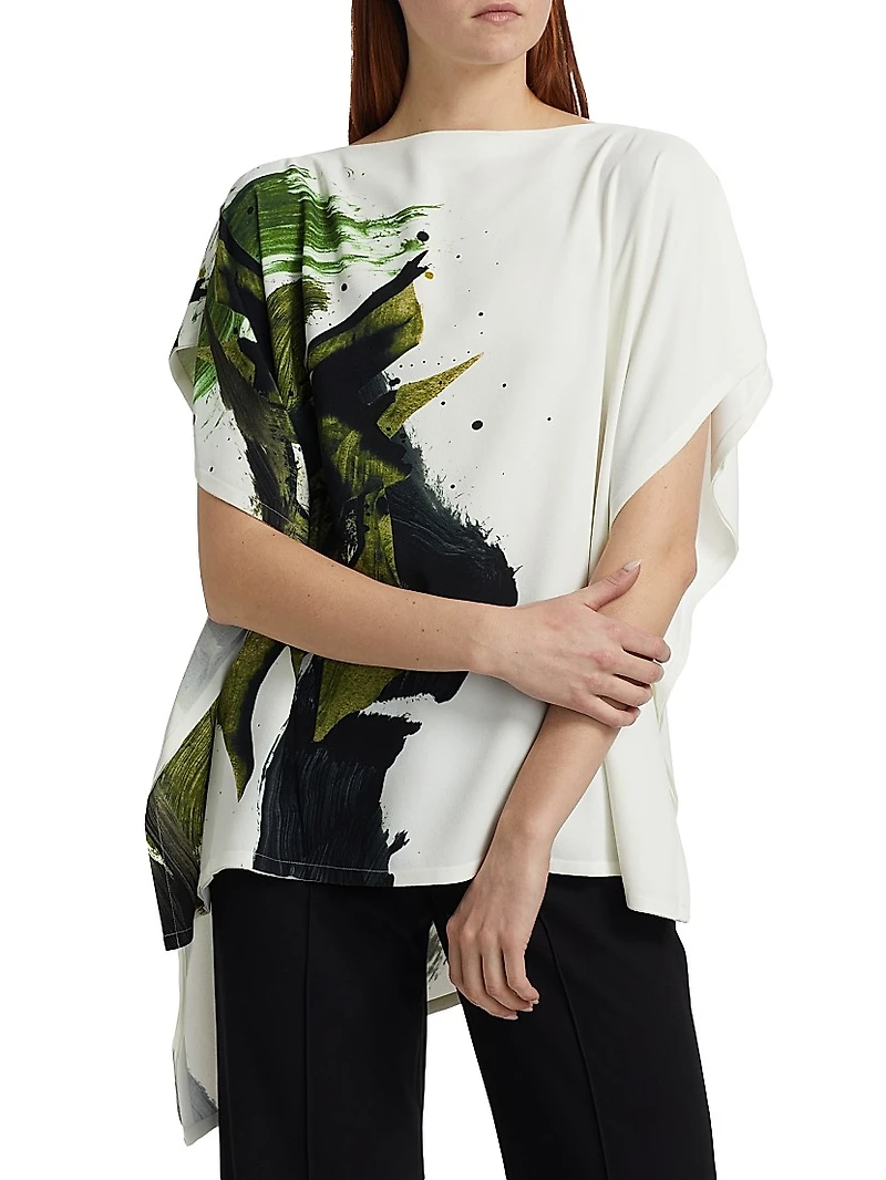 Brushstroke Print Asymmetric Top