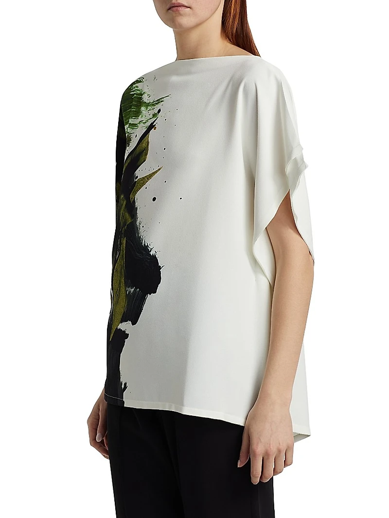 Brushstroke Print Asymmetric Top