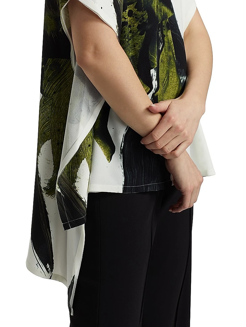 Brushstroke Print Asymmetric Top