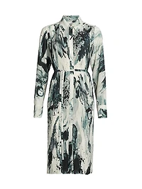 Brushstroke Pleated Shirtdress