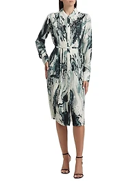 Brushstroke Pleated Shirtdress