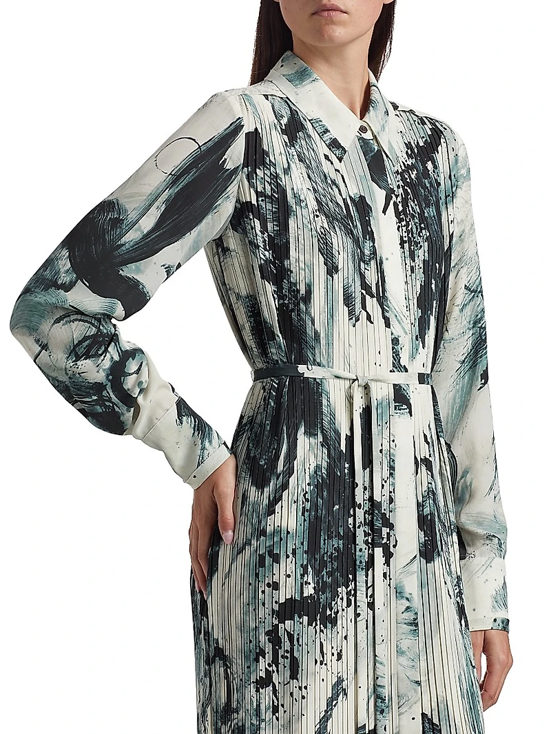 Brushstroke Pleated Shirtdress