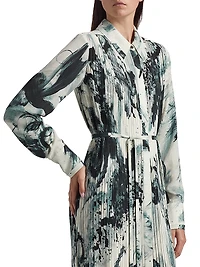 Brushstroke Pleated Shirtdress