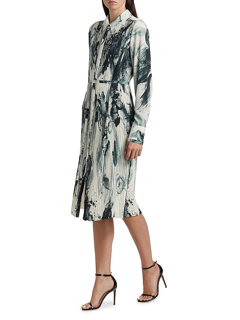 Brushstroke Pleated Shirtdress