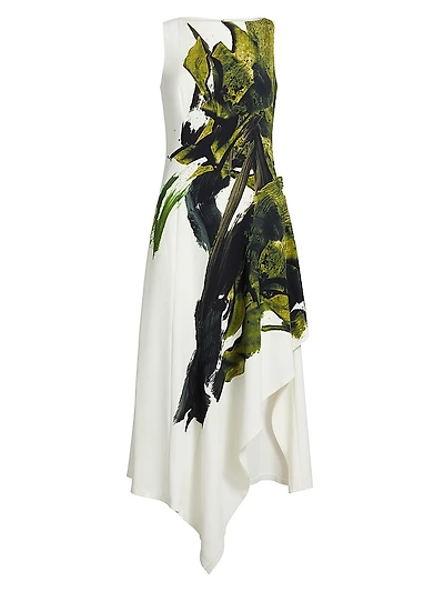 Painterly Crepe Midi-Dress