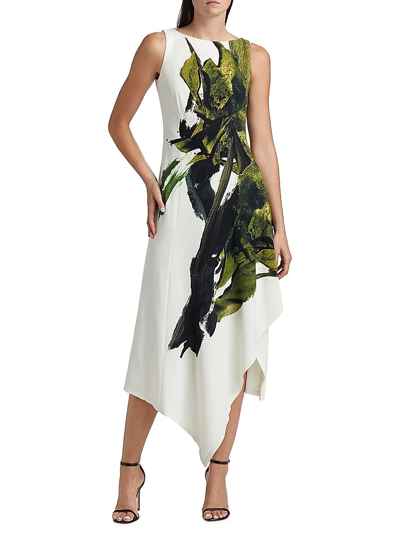 Painterly Crepe Midi-Dress