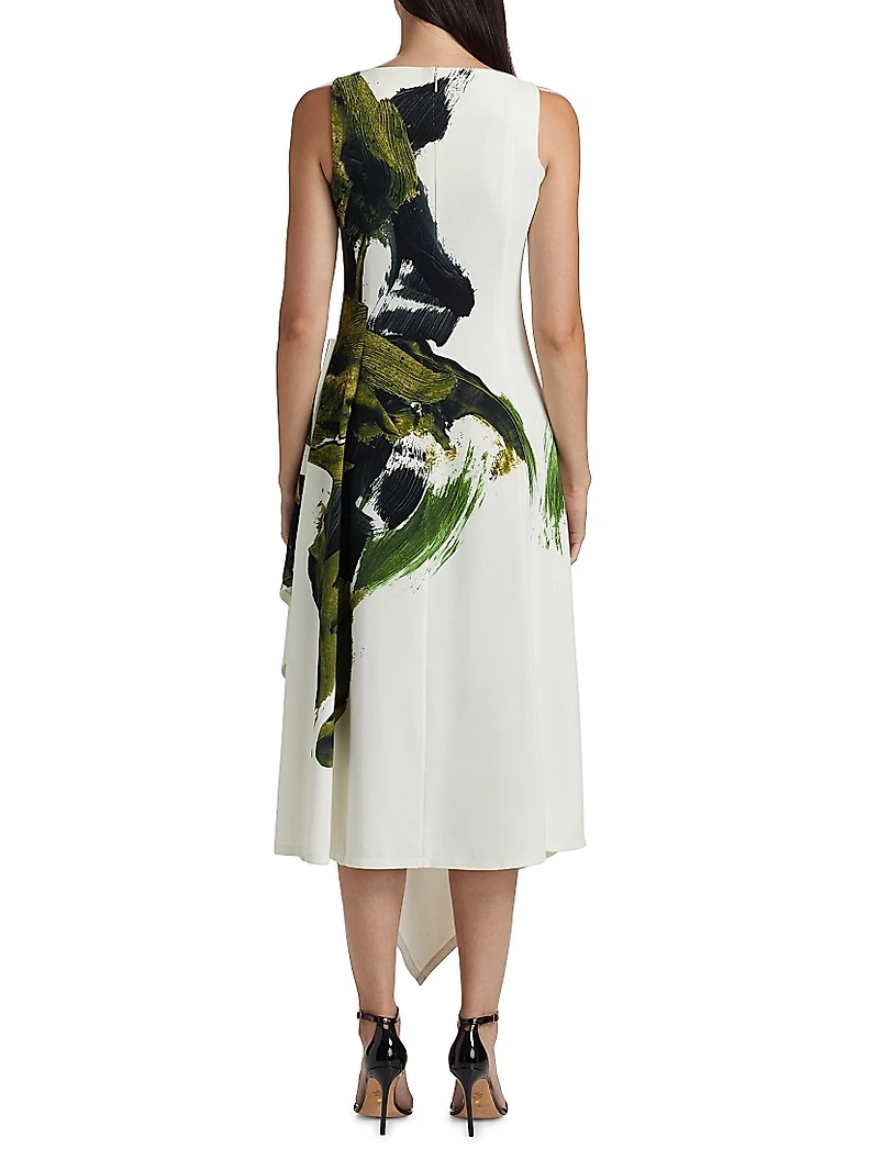 Painterly Crepe Midi-Dress