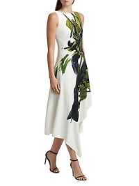 Painterly Crepe Midi-Dress