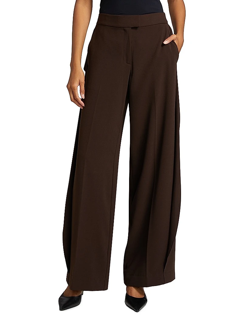 Crêpe Ruffle-Side Mid-Rise Pants