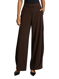 Crêpe Ruffle-Side Mid-Rise Pants