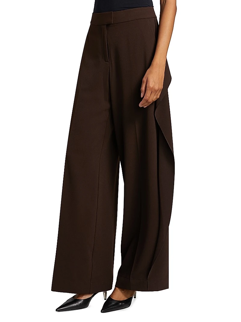 Crêpe Ruffle-Side Mid-Rise Pants