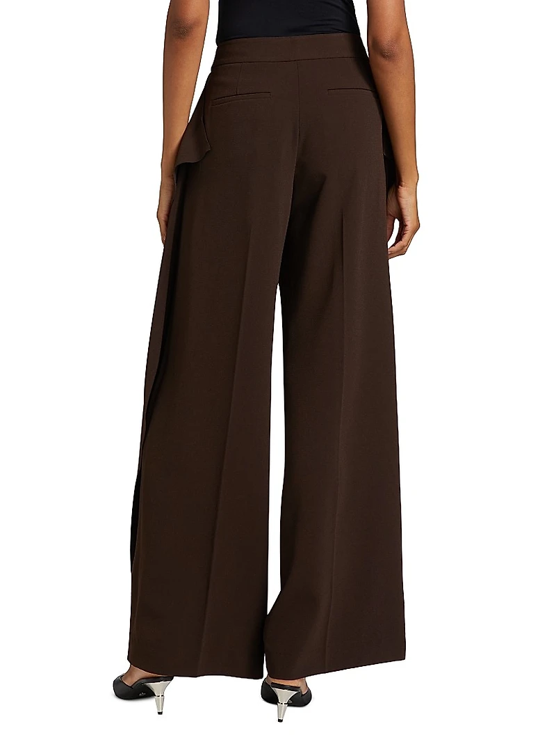 Crêpe Ruffle-Side Mid-Rise Pants
