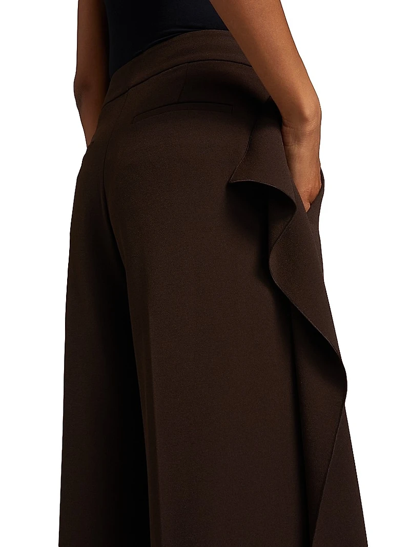 Crêpe Ruffle-Side Mid-Rise Pants