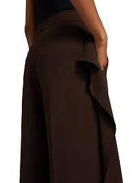 Crêpe Ruffle-Side Mid-Rise Pants