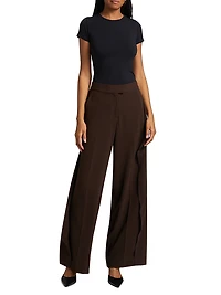 Crêpe Ruffle-Side Mid-Rise Pants